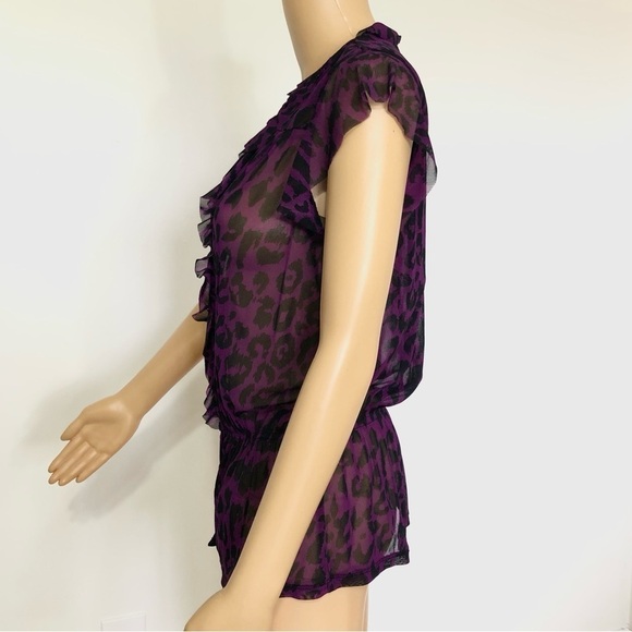 INC International Concepts Purple animal print ruffle blouse Top Size S - Picture 6 of 11